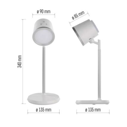 LED Настільна акумуляторна лампа з регулюванням яскравості 4в1 LED/6W/3,7V 3000K/4000K/6500K 1500mAh білий