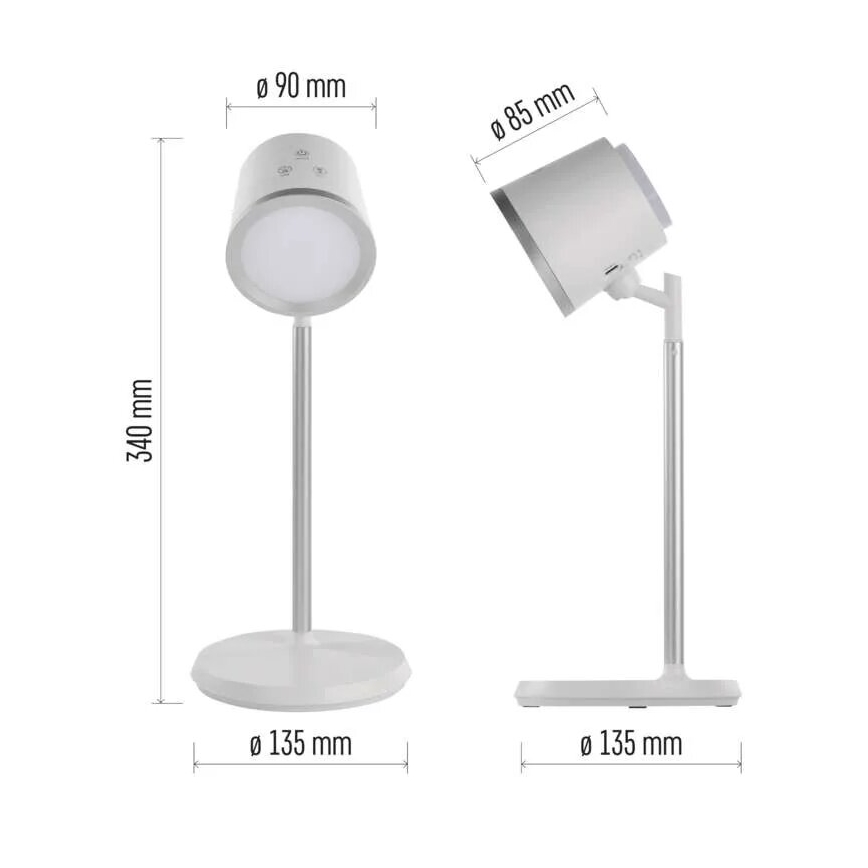 LED Настільна акумуляторна лампа з регулюванням яскравості 4в1 LED/6W/3,7V 3000K/4000K/6500K 1500mAh білий