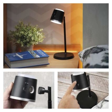 LED Настільна акумуляторна лампа з регулюванням яскравості 4в1 LED/6W/3,7V 3000K/4000K/6500K 1500mAh чорний