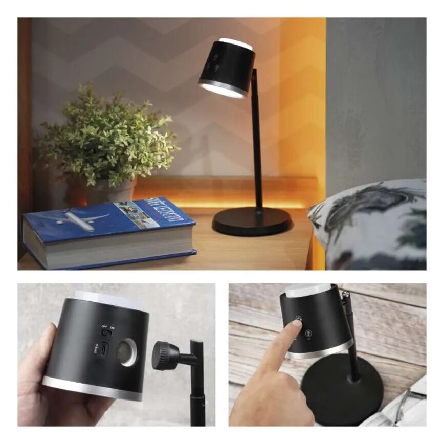 LED Настільна акумуляторна лампа з регулюванням яскравості 4в1 LED/6W/3,7V 3000K/4000K/6500K 1500mAh чорний