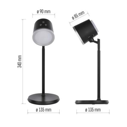LED Настільна акумуляторна лампа з регулюванням яскравості 4в1 LED/6W/3,7V 3000K/4000K/6500K 1500mAh чорний