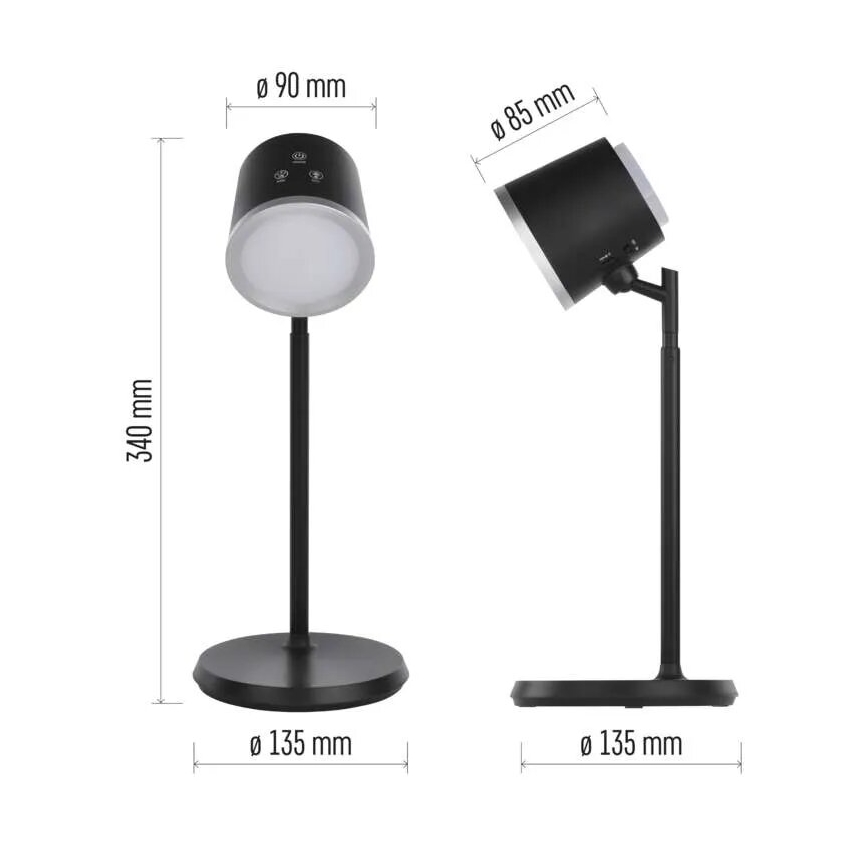 LED Настільна акумуляторна лампа з регулюванням яскравості 4в1 LED/6W/3,7V 3000K/4000K/6500K 1500mAh чорний