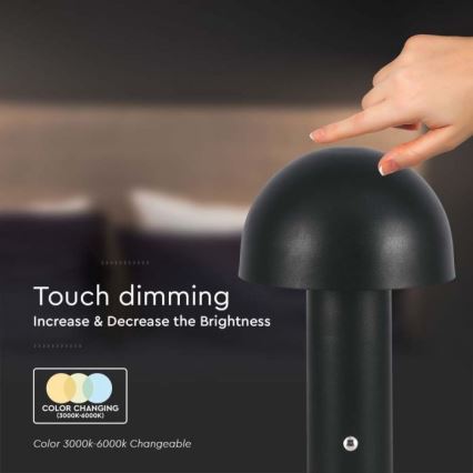 LED Сенсорна настільна акумуляторна лампа з регулюванням яскравості LED/1W/5V 3000-6000K 1800 mAh чорний