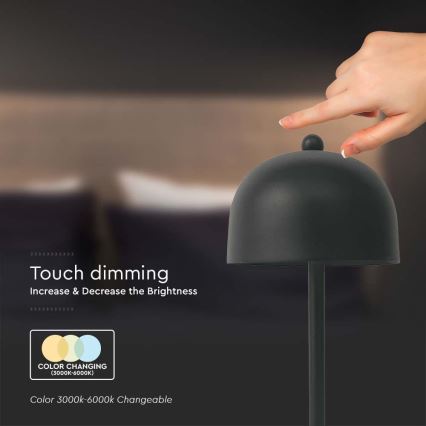 LED Сенсорна настільна акумуляторна лампа з регулюванням яскравості LED/1W/5V 3000-6000K 1800 mAh чорний