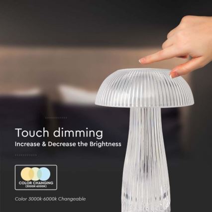 LED Сенсорна настільна акумуляторна лампа з регулюванням яскравості LED/1W/5V 3000-6000K 1800 mAh прозорий