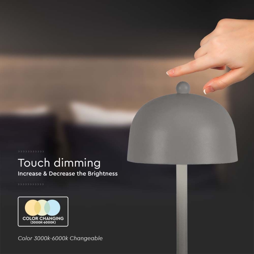 LED Сенсорна настільна акумуляторна лампа з регулюванням яскравості LED/1W/5V 3000-6000K 1800 mAh сірий