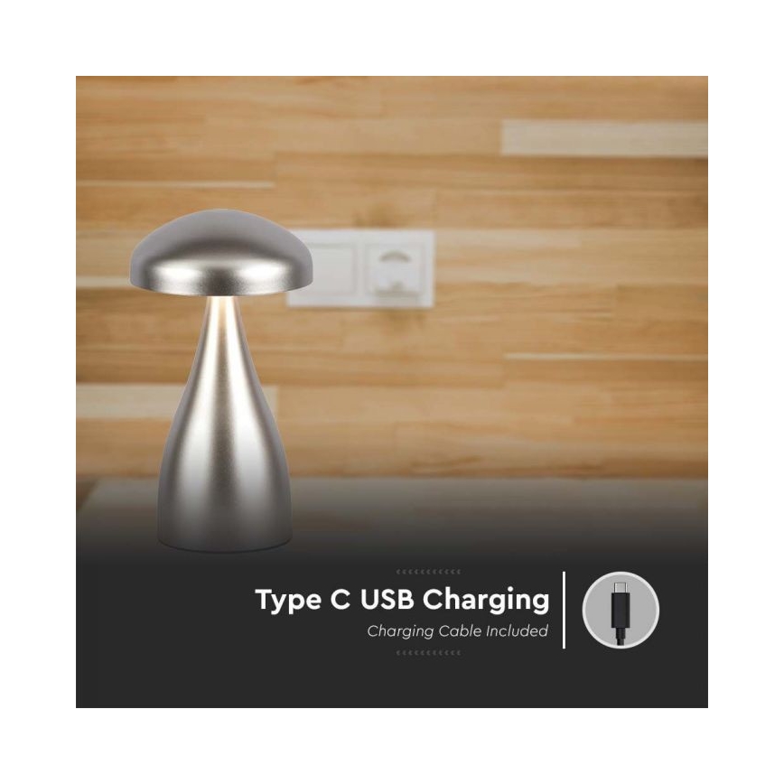 LED Сенсорна настільна акумуляторна лампа з регулюванням яскравості LED/1W/5V 3000-6000K 1800 mAh срібний
