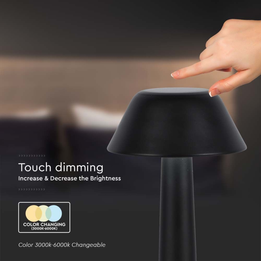 LED Настільна сенсорна акумуляторна лампа з регулюванням яскравості LED/1W/5V 3000-6000K 1800 mAh чорний
