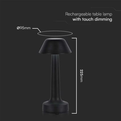 LED Настільна сенсорна акумуляторна лампа з регулюванням яскравості LED/1W/5V 3000-6000K 1800 mAh чорний