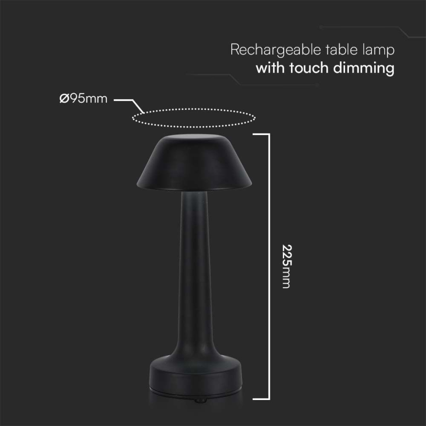 LED Настільна сенсорна акумуляторна лампа з регулюванням яскравості LED/1W/5V 3000-6000K 1800 mAh чорний