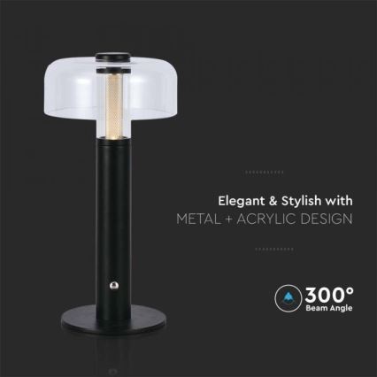 LED Сенсорна настільна акумуляторна лампа з регулюванням яскравості LED/1W/5V 3000K 1800 mAh чорний