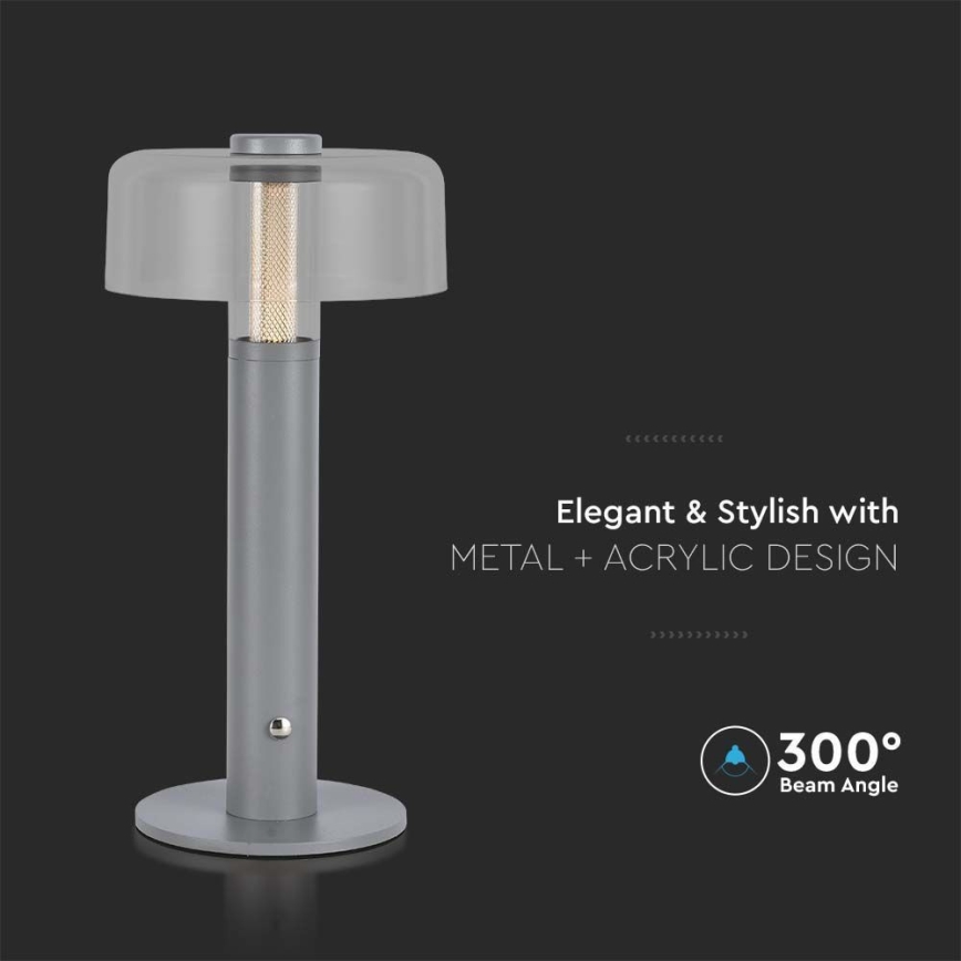 LED Сенсорна настільна акумуляторна лампа з регулюванням яскравості LED/1W/5V 3000K 1800 mAh сірий