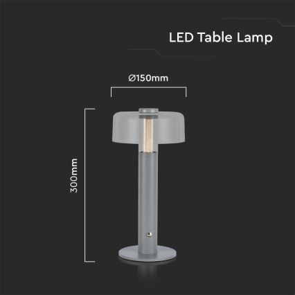 LED Сенсорна настільна акумуляторна лампа з регулюванням яскравості LED/1W/5V 3000K 1800 mAh сірий