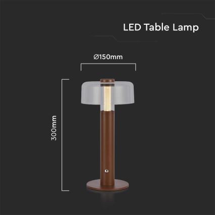 LED Сенсорна настільна акумуляторна лампа з регулюванням яскравості LED/1W/5V 3000K 1800 mAh коричневий