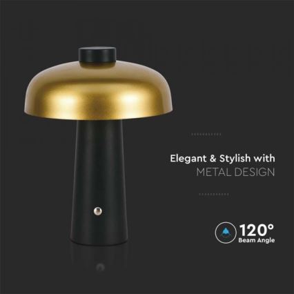 LED Сенсорна настільна акумуляторна лампа з регулюванням яскравості LED/3W/5V 3000-6000K 1800 mAh чорний/золотий