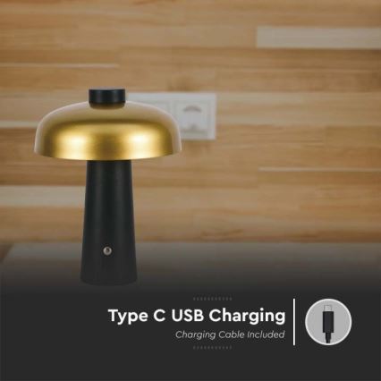 LED Сенсорна настільна акумуляторна лампа з регулюванням яскравості LED/3W/5V 3000-6000K 1800 mAh чорний/золотий