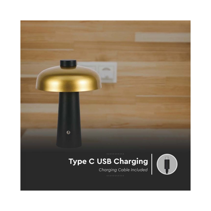 LED Сенсорна настільна акумуляторна лампа з регулюванням яскравості LED/3W/5V 3000-6000K 1800 mAh чорний/золотий