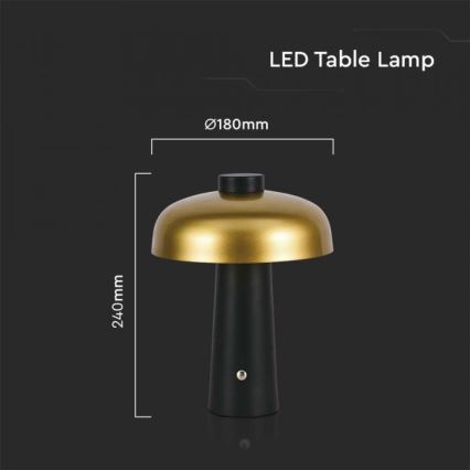 LED Сенсорна настільна акумуляторна лампа з регулюванням яскравості LED/3W/5V 3000-6000K 1800 mAh чорний/золотий