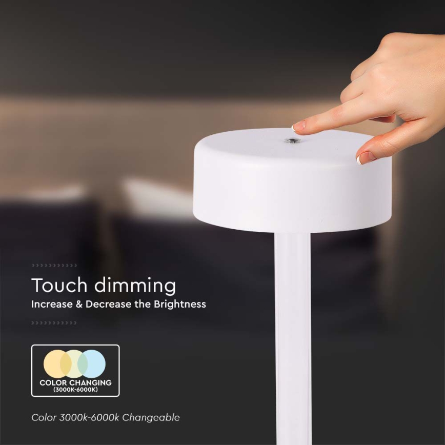 LED Настільна сенсорна акумуляторна лампа з регулюванням яскравості LED/3W/5V 3000-6000K 2400 mAh білий