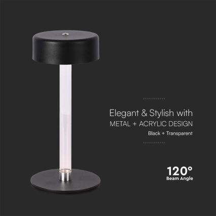 LED Настільна сенсорна акумуляторна лампа з регулюванням яскравості LED/3W/5V 3000-6000K 2400 mAh чорний