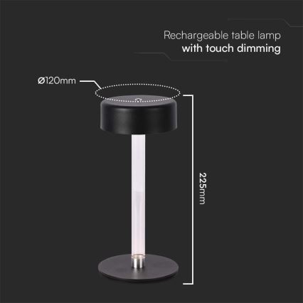 LED Настільна сенсорна акумуляторна лампа з регулюванням яскравості LED/3W/5V 3000-6000K 2400 mAh чорний