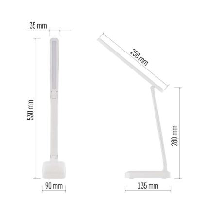 LED Настільна акумуляторна лампа з регулюванням яскравості LED/5W/3,7V 3000K/4000K/6500K 800mAh білий