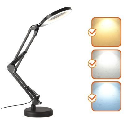 Настільна LED лампа з регулюванням яскравості з лупою 2в1 AURIQ LOUPE LED/10W/5V 3000/4000/6500K чорний