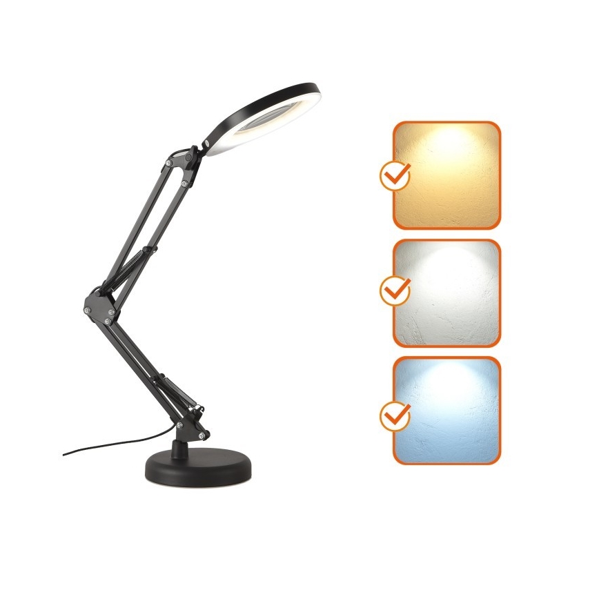 Настільна LED лампа з регулюванням яскравості з лупою 2в1 AURIQ LOUPE LED/10W/5V 3000/4000/6500K чорний