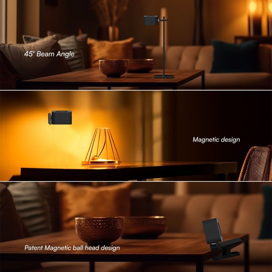 LED Настільна магнітна акумуляторна лампа з регулюванням яскравості 4в1 LED/3W/5V 3000-6000K 1800 mAh чорний