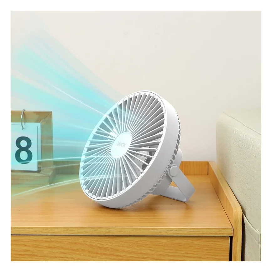 Настільний вентилятор з LED підсвіткою, акумуляторний, LED/2W/5V USB, 2400 мАг, білий