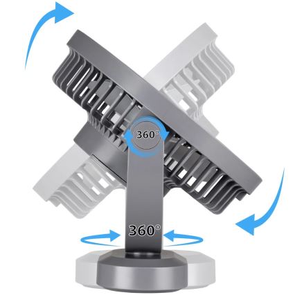 Настільний вентилятор з LED підсвіткою, акумуляторний, LED/3W/5V USB, 2400 мАг, сірий