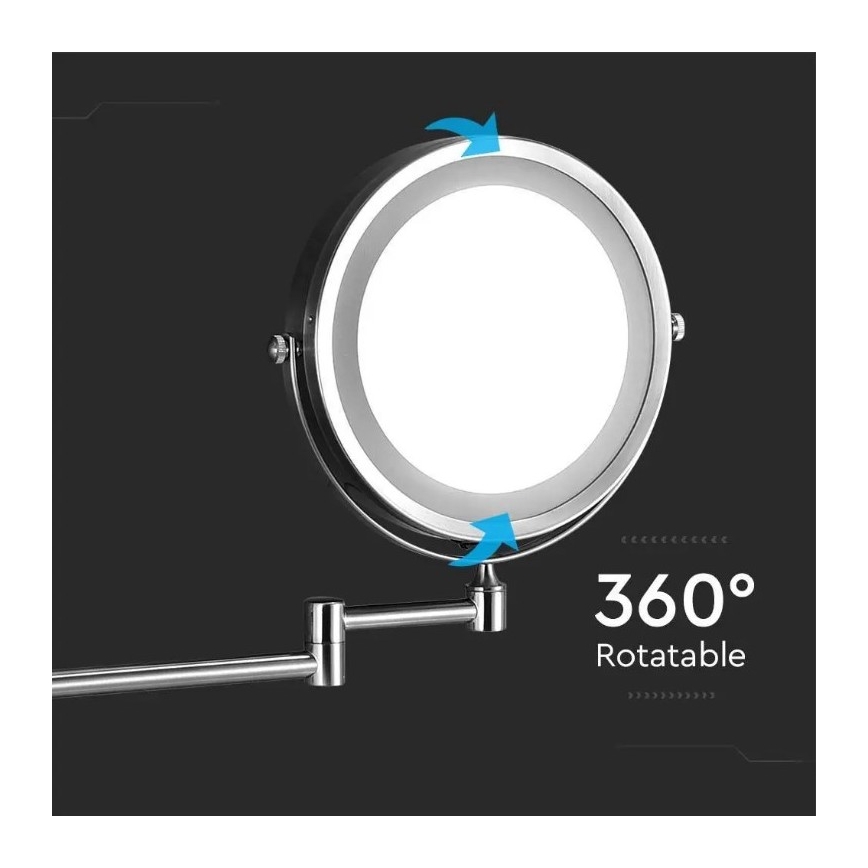 LED Настінне косметичне дзеркальце LED/3W/6V 4xAA IP44