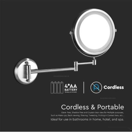 LED Настінне косметичне дзеркальце LED/3W/6V 4xAA IP44