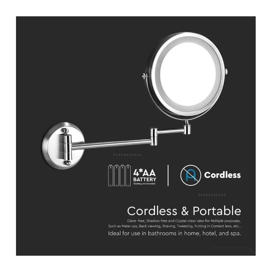 LED Настінне косметичне дзеркальце LED/3W/6V 4xAA IP44