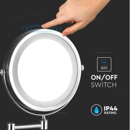 LED Настінне косметичне дзеркальце LED/3W/6V 4xAA IP44