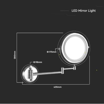 LED Настінне косметичне дзеркальце LED/3W/6V 4xAA IP44