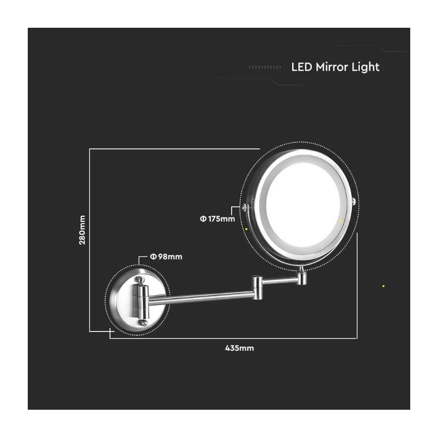 LED Настінне косметичне дзеркальце LED/3W/6V 4xAA IP44