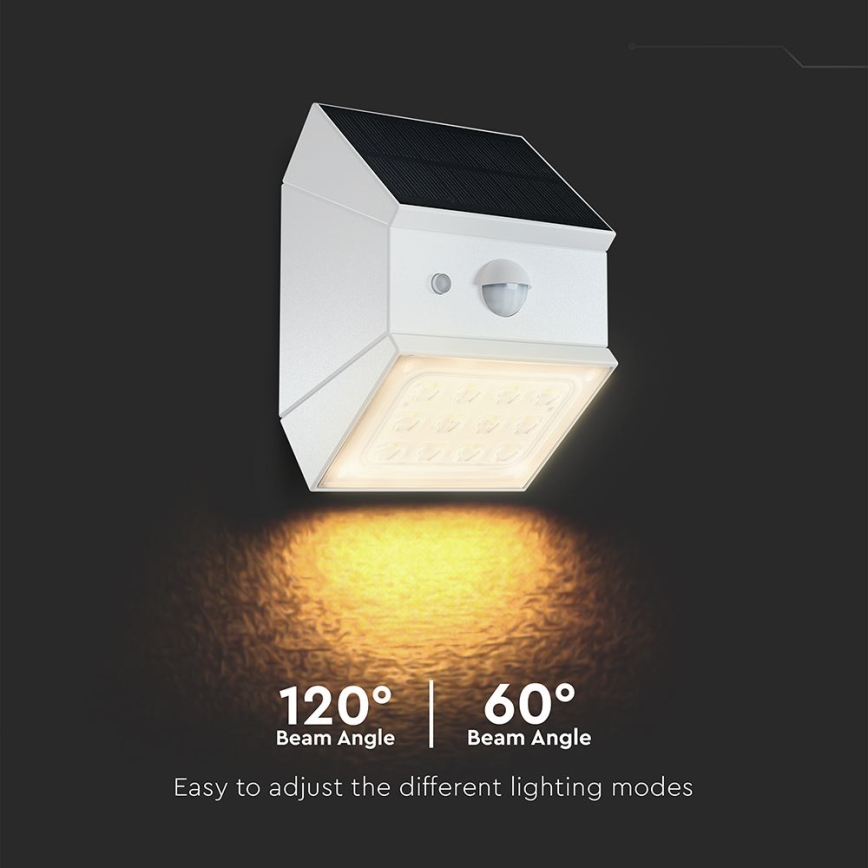 Сонячний настінний світильник LED з датчиком LED/2,5W/3,7V 3000/4000/6000K IP65 1200 mAh білий