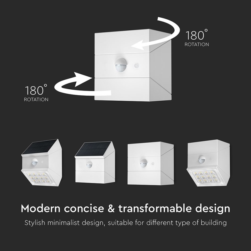 Сонячний настінний світильник LED з датчиком LED/2,5W/3,7V 3000/4000/6000K IP65 1200 mAh білий