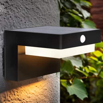 LED Настінний світильник на сонячній батареї з датчиком руху та освітленості PALERMO LED/5W/2000 mAh IP54 чорний