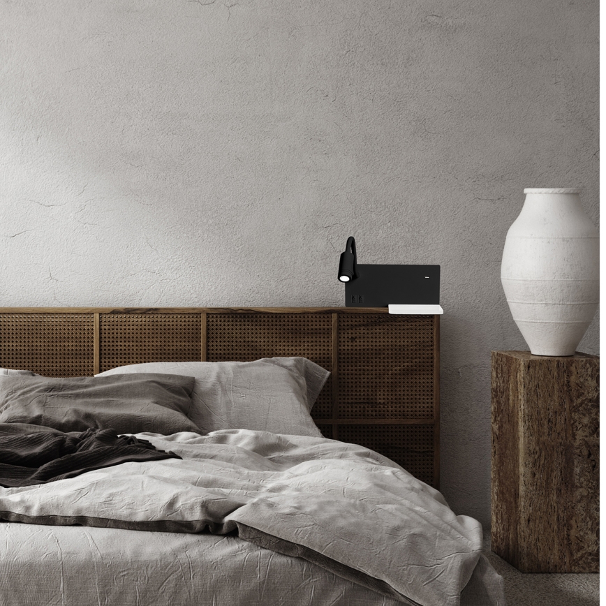 LED Настінний світильник SHELF 1xLED/4W+1xLED/5W+1xLED/2W/230V чорний