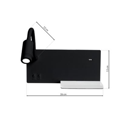LED Настінний світильник SHELF 1xLED/4W+1xLED/5W+1xLED/2W/230V чорний