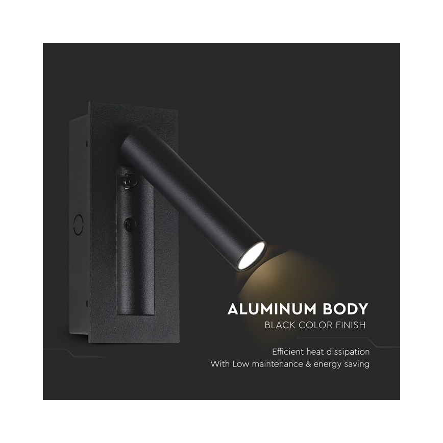 LED настінний точковий світильник LED/2W/230V 3000K чорний