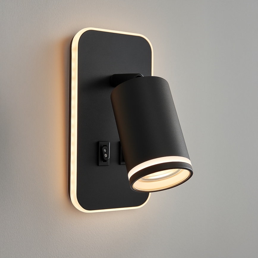 LED настінний точковий світильник PIPE 1xGU10/10W/230V + LED/6W чорний