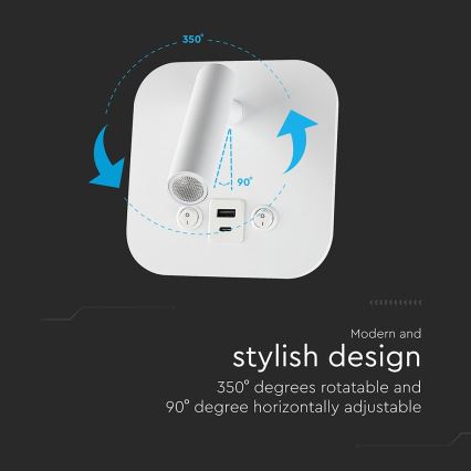 LED Настінний точковий світильник з USB-портом LED/8W/230V 3000K білий