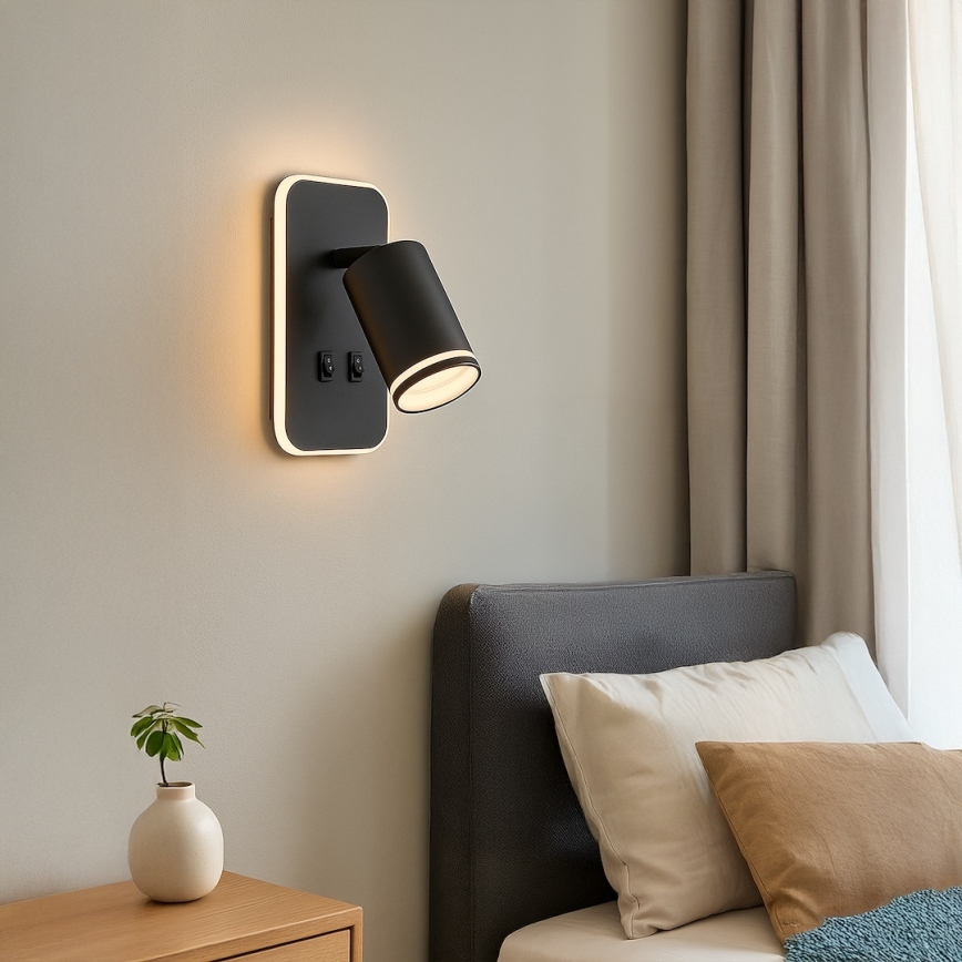 LED настінний точковий світильник PIPE 1xGU10/10W/230V + LED/6W чорний