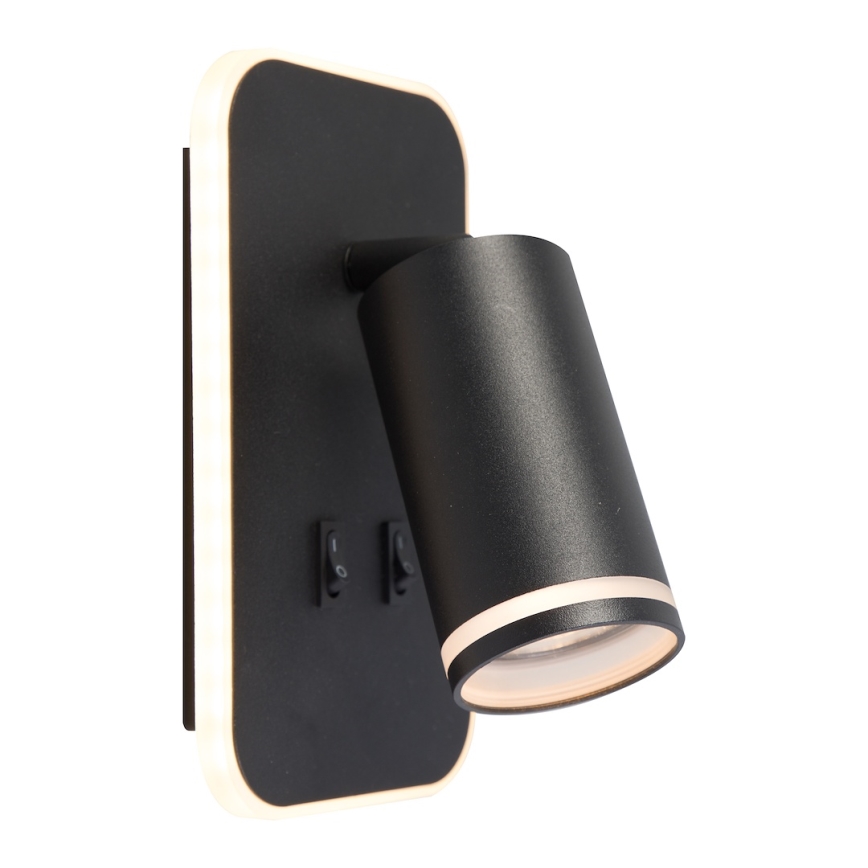 LED настінний точковий світильник PIPE 1xGU10/10W/230V + LED/6W чорний