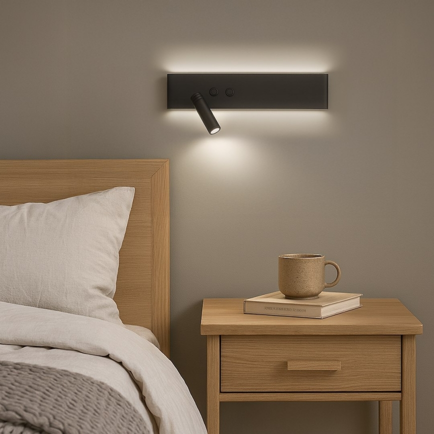 LED настінний точковий світильник RESORT LED/10W/230V + LED/3W, чорний, лівий