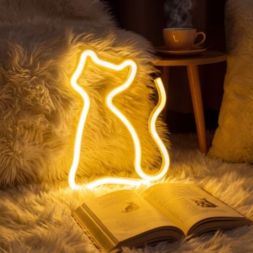 LED-неонова настільна прикраса «Кішка» — 2 Вт, живлення: 3×AA або USB