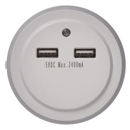 LED Нічник до розетки з фотодатчиком+2xUSB 3xLED/0,3W/230V